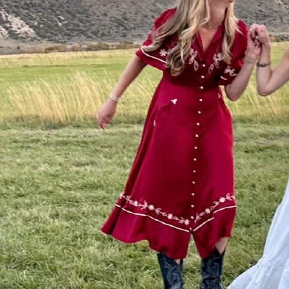 THE GREAT. Red Embroidered Maxi Dress - Picture 4 of 4